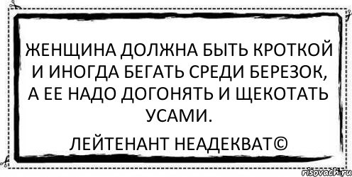 Женщина должна быть кроткой и иногда бегать среди березок, а ее надо догонять и щекотать усами. Лейтенант Неадекват©, Комикс Асоциальная антиреклама