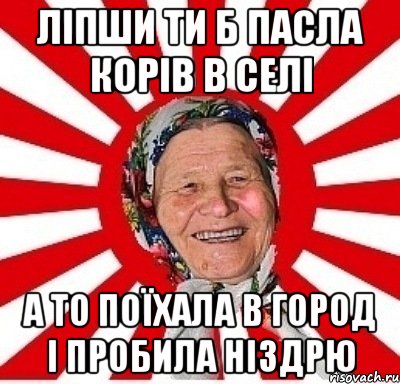 ліпши ти б пасла корів в селі а то поїхала в город і пробила ніздрю, Мем  бабуля