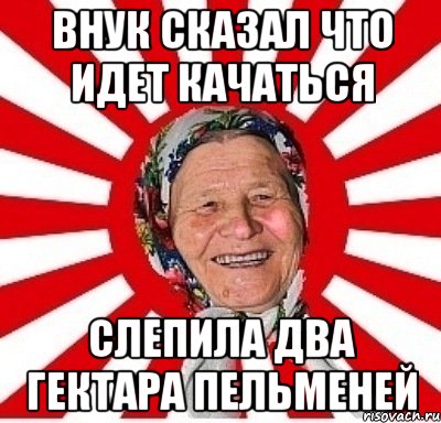 ВНУК СКАЗАЛ ЧТО ИДЕТ КАЧАТЬСЯ СЛЕПИЛА ДВА ГЕКТАРА ПЕЛЬМЕНЕЙ, Мем  бабуля