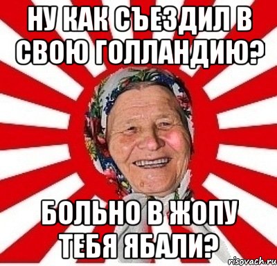 Ну как съездил в свою Голландию? Больно в жопу тебя ябали?, Мем  бабуля