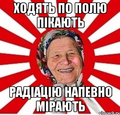 Ходять по полю пікають радіацію напевно мірають, Мем  бабуля