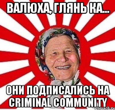 Валюха, глянь ка... Они подписались на Criminal Community, Мем  бабуля