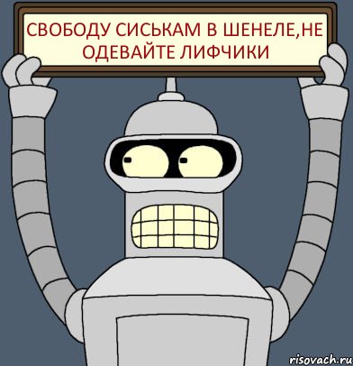 свободу сиськам в шенеле,не одевайте лифчики, Комикс Бендер с плакатом