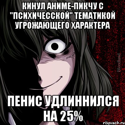 кинул аниме-пикчу с "психичесской" тематикой угрожающего характера пенис удлиннился на 25%, Мем bloodthirsty