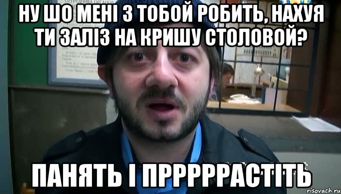 Ну шо мені з тобой робить, нахуя ти заліз на кришу столовой? Панять і прррррастіть, Мем Бородач