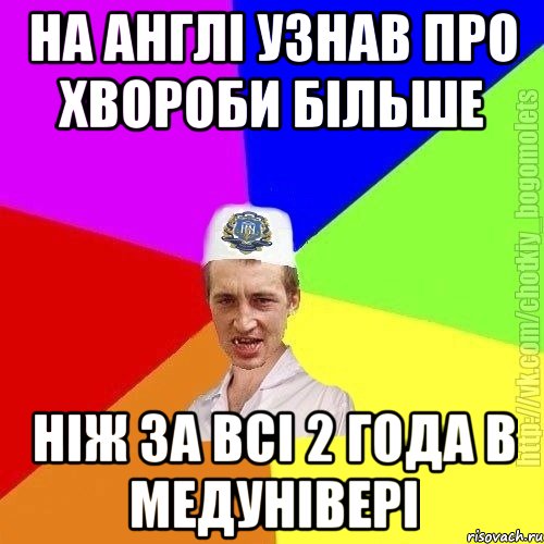 на англі узнав про хвороби більше ніж за всі 2 года в медунівері