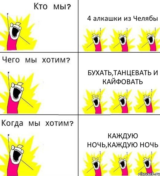 4 алкашки из Челябы бухать,танцевать и кайфовать каждую ночь,каждую ночь, Комикс Что мы хотим