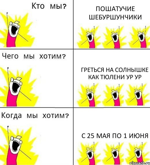 ПОШАТУЧИЕ ШЕБУРШУНЧИКИ ГРЕТЬСЯ НА СОЛНЫШКЕ КАК ТЮЛЕНИ УР УР С 25 МАЯ ПО 1 ИЮНЯ, Комикс Что мы хотим