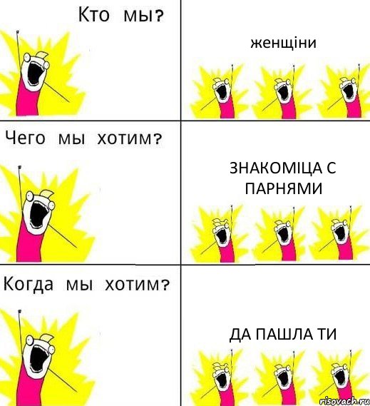 женщіни знакоміца с парнями да пашла ти, Комикс Что мы хотим