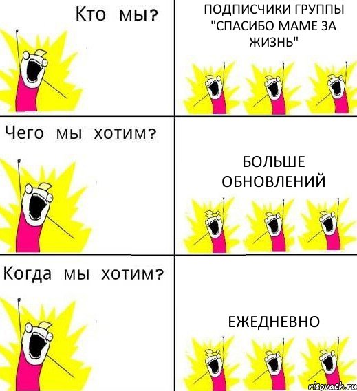 ПОДПИСЧИКИ ГРУППЫ "СПАСИБО МАМЕ ЗА ЖИЗНЬ" БОЛЬШЕ ОБНОВЛЕНИЙ ЕЖЕДНЕВНО, Комикс Что мы хотим