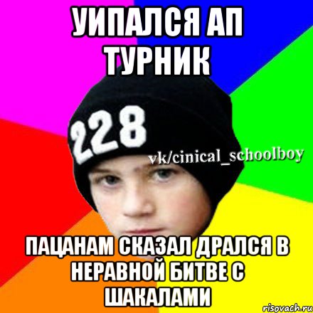 Уипался ап турник Пацанам сказал дрался в неравной битве с шакалами, Мем  Циничный школьник 1