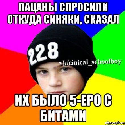 Пацаны спросили откуда синяки, сказал Их было 5-еро с битами, Мем  Циничный школьник 1