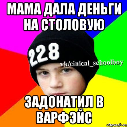 Мама дала деньги на столовую Задонатил в ВарФэйс, Мем  Циничный школьник 1