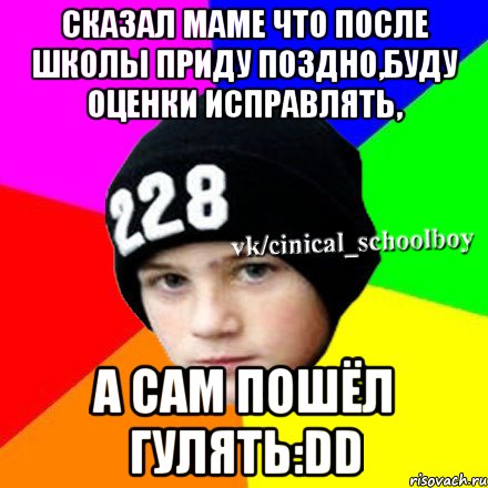 Сказал маме что после школы приду поздно,буду оценки исправлять, А сам пошёл гулять:DD, Мем  Циничный школьник 1