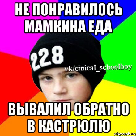 не понравилось мамкина еда вывалил обратно в кастрюлю, Мем  Циничный школьник 1