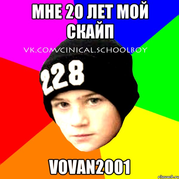 Мне 20 лет мой скайп vovan2001, Мем  Циничный Школьник