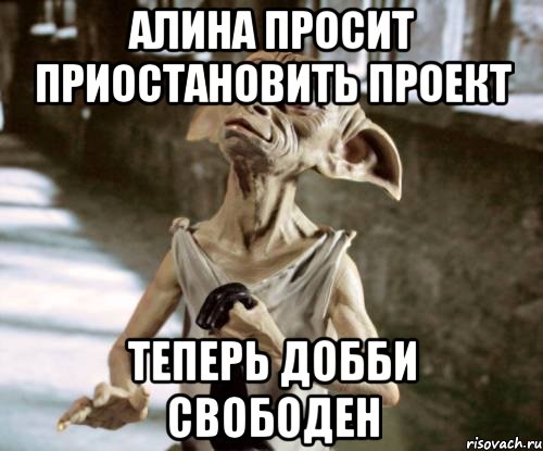 АЛИНА ПРОСИТ ПРИОСТАНОВИТЬ ПРОЕКТ ТЕПЕРЬ ДОББИ СВОБОДЕН