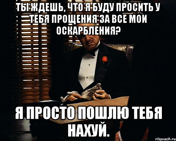 Ты ждешь, что я буду просить у тебя прощения за все мои оскарбления? Я просто пошлю тебя нахуй., Мем Дон Вито Корлеоне