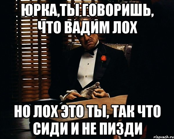 Юрка,ты говоришь, что Вадим лох но лох это ТЫ, так что сиди и не пизди, Мем Дон Вито Корлеоне