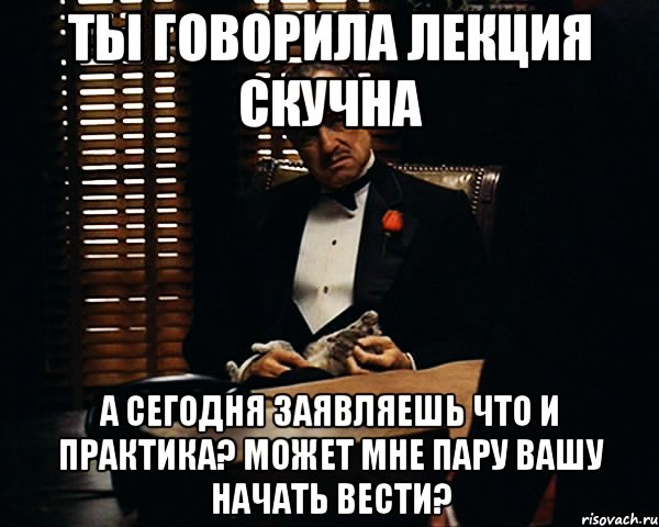 ты говорила лекция скучна а сегодня заявляешь что и практика? может мне пару вашу начать вести?, Мем Дон Вито Корлеоне