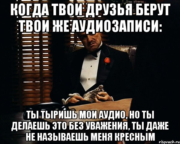 Когда твои друзья берут твои же аудиозаписи: Ты тыришь мои аудио, но ты делаешь это без уважения, ты даже не называешь меня кресным, Мем Дон Вито Корлеоне