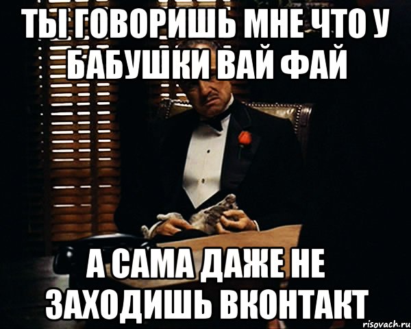 ТЫ ГОВОРИШЬ МНЕ ЧТО У БАБУШКИ ВАЙ ФАЙ А САМА ДАЖЕ НЕ ЗАХОДИШЬ ВКОНТАКТ, Мем Дон Вито Корлеоне