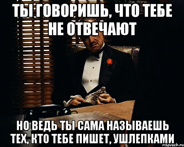 ты говоришь, что тебе не отвечают Но ведь ты сама называешь тех, кто тебе пишет, ушлепками, Мем Дон Вито Корлеоне