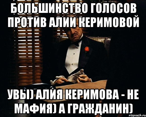 большинство голосов против АЛИИ КЕРИМОВОЙ УВЫ) АЛИЯ КЕРИМОВА - НЕ МАФИЯ) А ГРАЖДАНИН), Мем Дон Вито Корлеоне