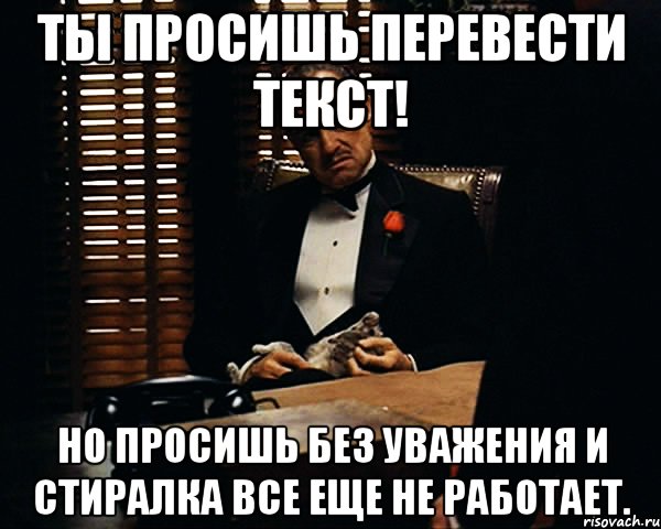 Ты просишь перевести текст! Но просишь без уважения и стиралка все еще не работает., Мем Дон Вито Корлеоне