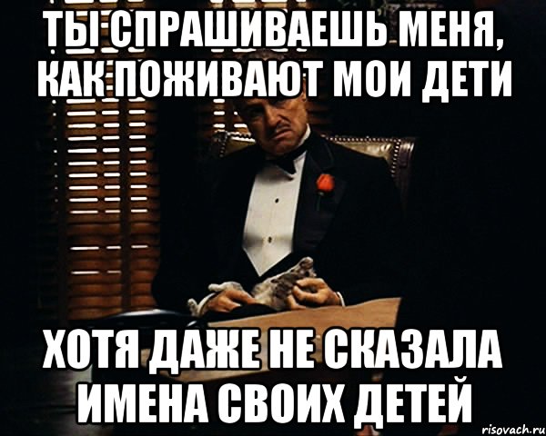 Ты спрашиваешь меня, как поживают мои дети Хотя даже не сказала имена своих детей, Мем Дон Вито Корлеоне