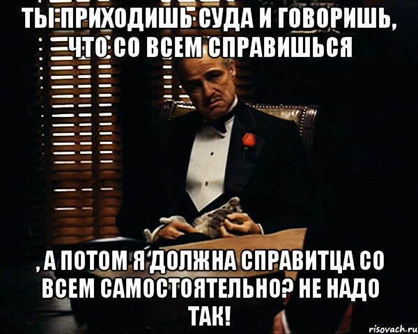 Ты приходишь суда и говоришь, что со всем справишься , а потом я должна справитца со всем самостоятельно? Не надо так!, Мем Дон Вито Корлеоне