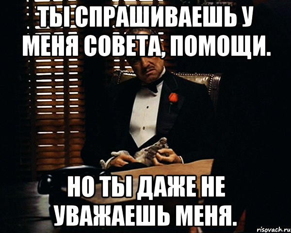 Ты спрашиваешь у меня совета, помощи. Но ты даже не уважаешь меня., Мем Дон Вито Корлеоне