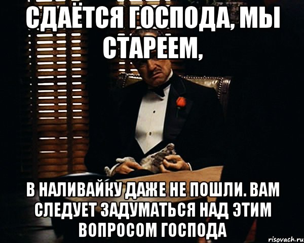 сдаётся господа, мы стареем, в наливайку даже не пошли. вам следует задуматься над этим вопросом господа, Мем Дон Вито Корлеоне