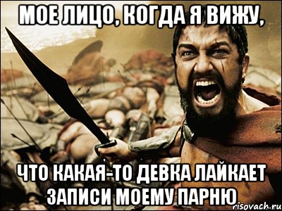 мое лицо, когда я вижу, что какая-то девка лайкает записи моему парню, Мем Это Спарта