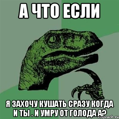 а что если я захочу кушать сразу когда и ты . и умру от голода а?, Мем Филосораптор