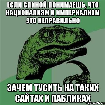 если спиной понимаешь, что национализм и империализм это неправильно зачем тусить на таких сайтах и пабликах, Мем Филосораптор