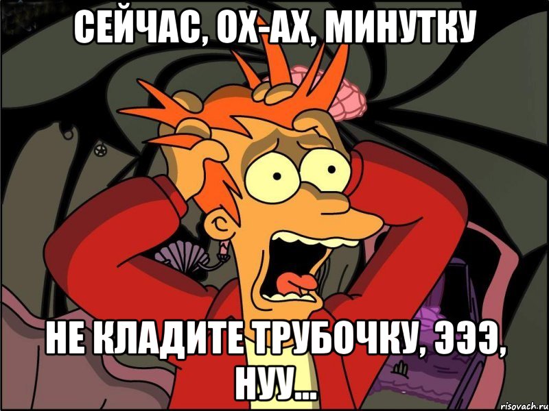 Сейчас, ох-ах, минутку Не кладите трубочку, эээ, нуу..., Мем Фрай в панике