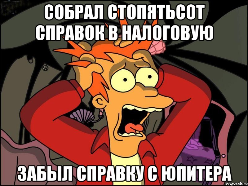 Собрал стопятьсот справок в налоговую забыл справку с юпитера, Мем Фрай в панике