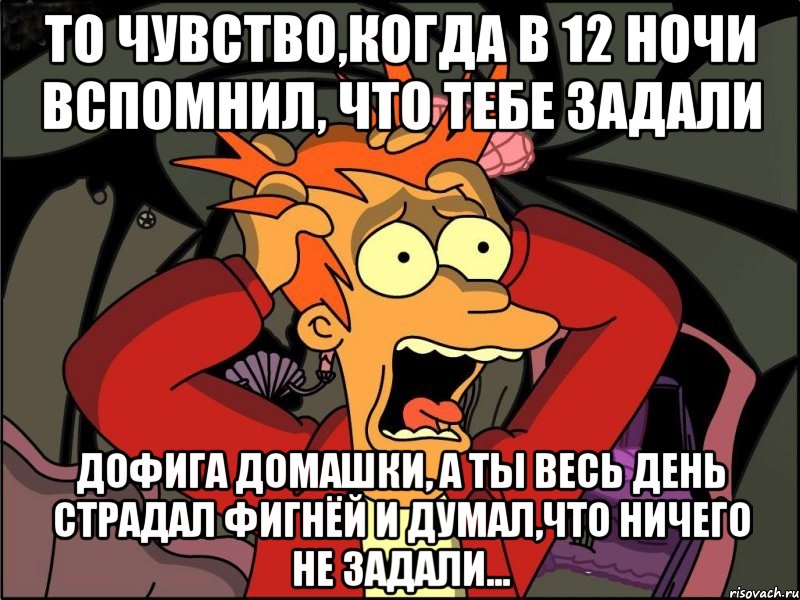 то чувство,когда в 12 ночи вспомнил, что тебе задали дофига домашки, а ты весь день страдал фигнёй и думал,что ничего не задали..., Мем Фрай в панике