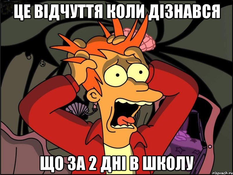 це відчуття коли дізнався що за 2 дні в школу, Мем Фрай в панике