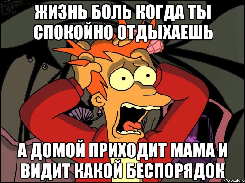 жизнь боль когда ты спокойно отдыхаешь а домой приходит мама и видит какой беспорядок, Мем Фрай в панике