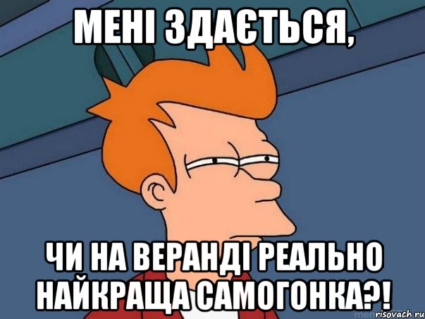 МЕНІ ЗДАЄТЬСЯ, ЧИ НА ВЕРАНДІ РЕАЛЬНО НАЙКРАЩА САМОГОНКА?!, Мем  Фрай (мне кажется или)