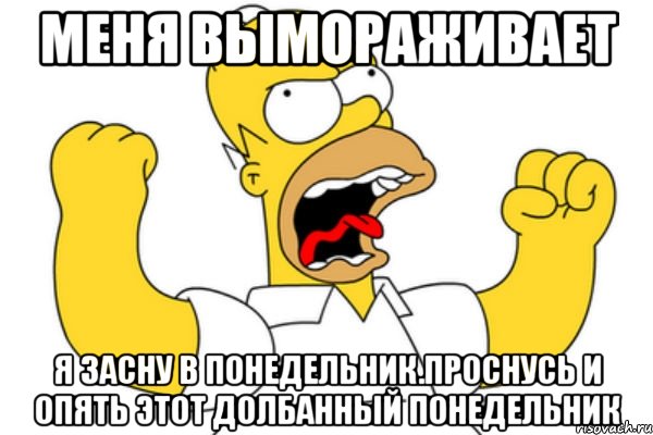 Меня вымораживает Я засну в понедельник.Проснусь и опять этот ДОЛБАННЫЙ понедельник, Мем Разъяренный Гомер