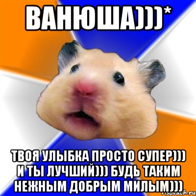 Ванюша)))* Твоя улыбка просто супер))) И ты лучший))) Будь таким нежным добрым милым))), Мем Хомяк