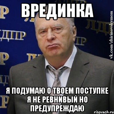 ВРЕДИНКА я подумаю о твоем поступке я не ревнивый но предупреждаю, Мем Хватит это терпеть (Жириновский)