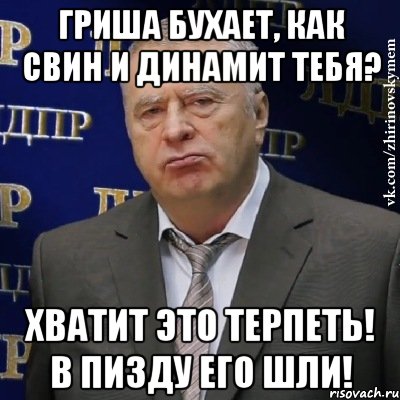 ГРИША БУХАЕТ, КАК СВИН И ДИНАМИТ ТЕБЯ? ХВАТИТ ЭТО ТЕРПЕТЬ! В ПИЗДУ ЕГО ШЛИ!, Мем Хватит это терпеть (Жириновский)