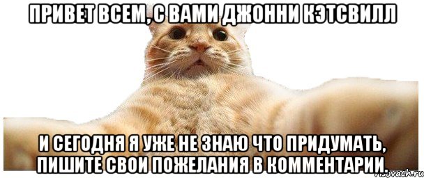 Привет всем, с вами Джонни Кэтсвилл И сегодня я уже не знаю что придумать, пишите свои пожелания в комментарии., Мем   Кэтсвилл