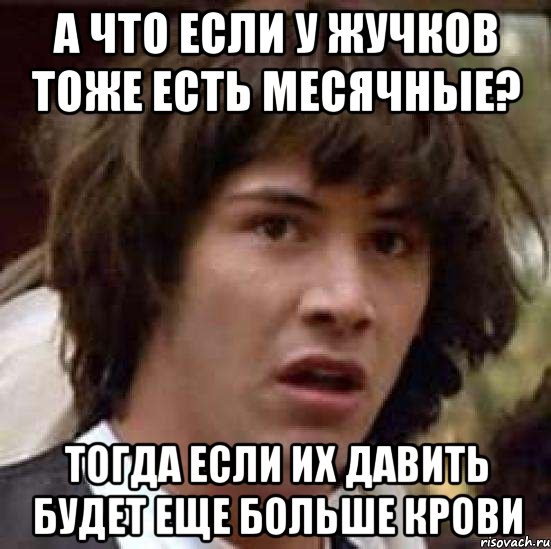 А что если у жучков тоже есть месячные? Тогда если их давить будет еще больше крови, Мем А что если (Киану Ривз)