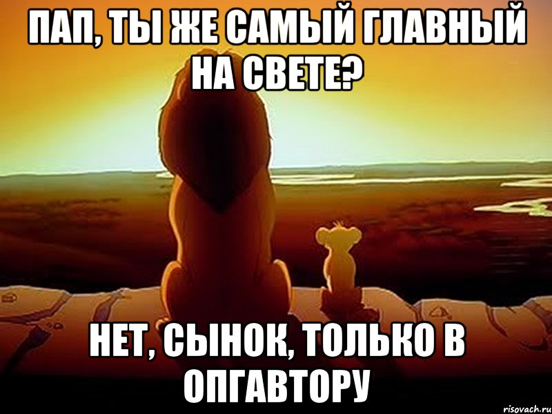 Пап, ты же самый главный на свете? Нет, сынок, только в ОПГавтору, Мем  король лев