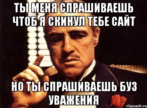 ты меня спрашиваешь чтоб я скинул тебе сайт но ты спрашиваешь буз уважения, Мем крестный отец